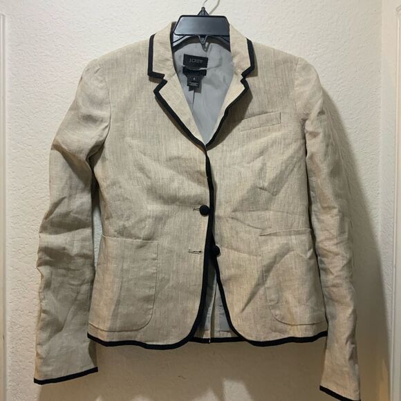 J. Crew Schoolboy Linen Blazer Oatmeal Black Small Sz 6 NWT - Picture 4 of 14